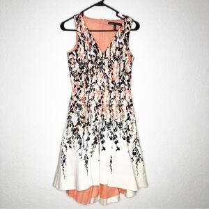 WHBM orange black white floral v neck high low sleeveless dress size 00